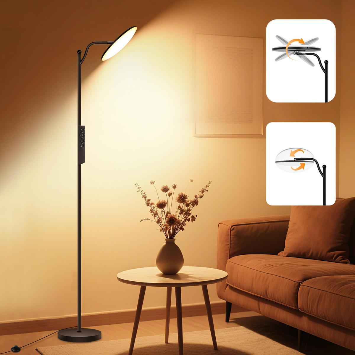 STEHLEUCHTE FL1041GW Wohnzimmer - Schwarz, Metall (25/25/183cm) - LOVHAUS