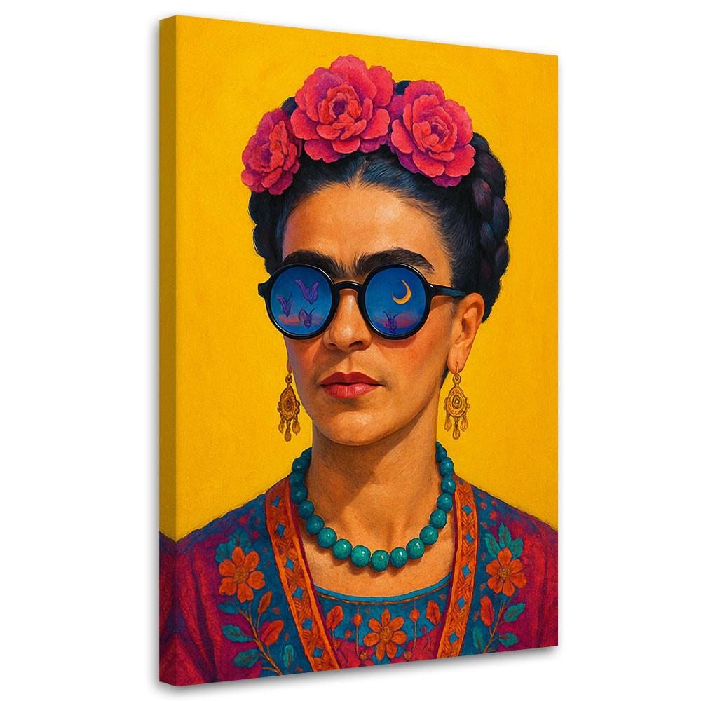 LEINWANDBILD Frida Kahlo Porträt einer Frau Pop Art 80x120cm - Gelb, Textil (80/120cm) - Feeby