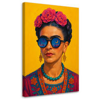 LEINWANDBILD Frida Kahlo Porträt einer Frau Pop Art 80x120cm - Gelb, Textil (80/120cm) - Feeby