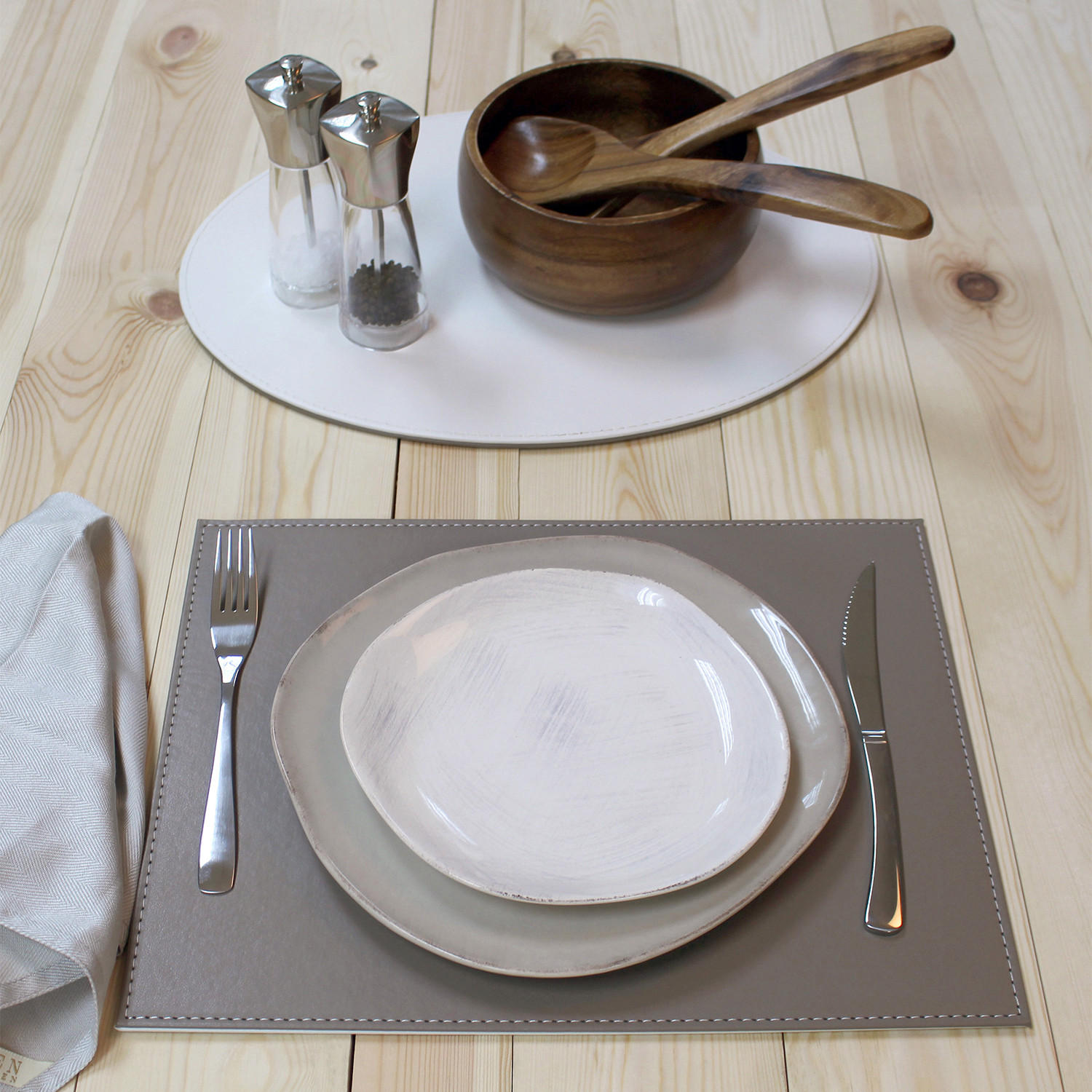 PLATZSET 40 x 30 cm taupe / weiß - Weiß, Textil (40/30/0.5cm) - Freeform