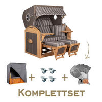STRANDKORB Komplettset Schillig XL Teak Bullauge PE Grey Dessin 537 - Braun/Grau, Naturmaterialien/Metall (142/170/95cm) - Mr. Deko