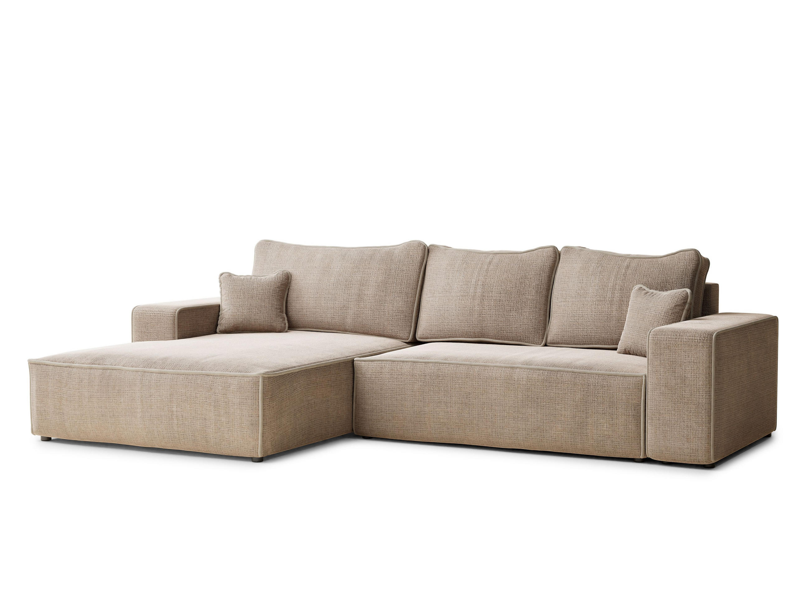 ECKSOFA MIT SCHLAFFUNKTION Modo Creme Chenille-Stoff - Links Seite - Beige/Schwarz, Holz/Holzwerkstoff (185/294cm) - Maison de Reve