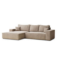 ECKSOFA MIT SCHLAFFUNKTION Modo Creme Chenille-Stoff - Links Seite - Beige/Schwarz, Holz/Holzwerkstoff (185/294cm) - Maison de Reve