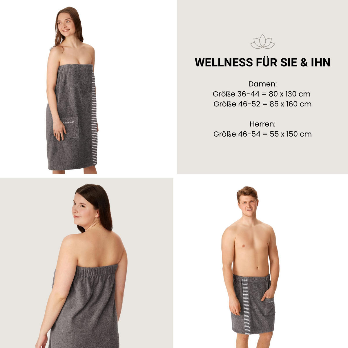 SAUNAKILT Rom Damen - 36-42 - Dunkelgrau - Dunkelgrau, Textil (80/130cm) - SCHIESSER