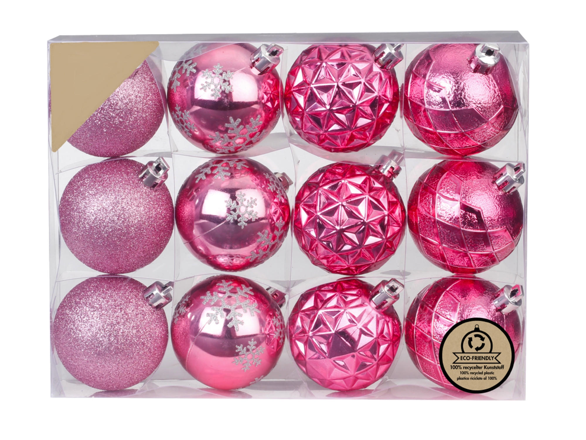 WEIHNACHTSORNAMENTE 12er-Set runde Ornamente hellrosa Mix 6 cm - Hellrosa, Kunststoff (6/6/6cm) - LAALU