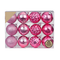 WEIHNACHTSORNAMENTE 12er-Set runde Ornamente hellrosa Mix 6 cm - Hellrosa, Kunststoff (6/6/6cm) - LAALU