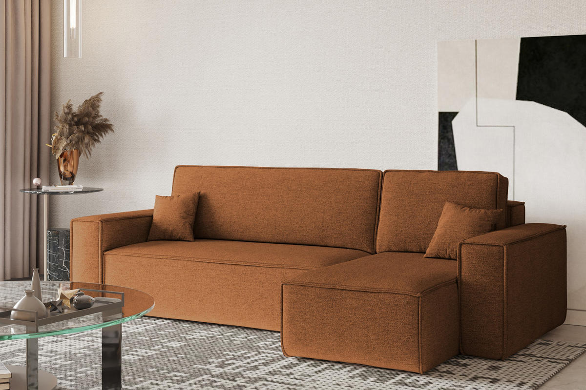 ECKSOFA, Best L-Form, Stoff Neve, Kupfer, Rechts - Orange, Holz (244/142cm) - Kaiser Möbel