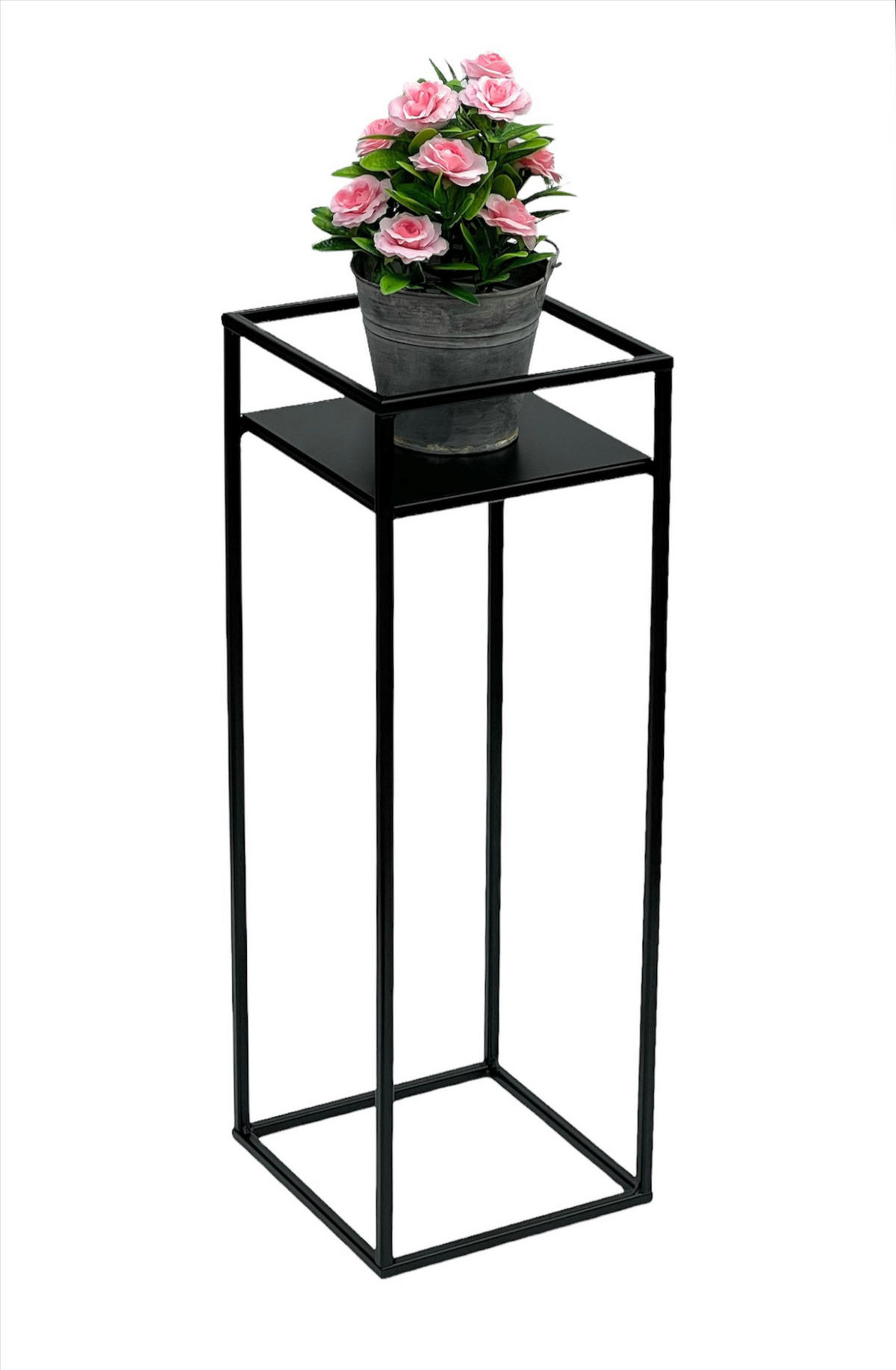 BLUMENHOCKER Metall Schwarz Eckig 62 cm - Schwarz, Metall (22/62/22cm) - DanDiBo
