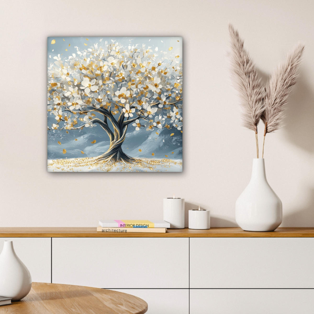 LEINWANDBILD Baum - Winter - Baum des Lebens - Modern - Gold 50x50 cm - Goldfarben, Textil (50/50cm) - MuchoWow