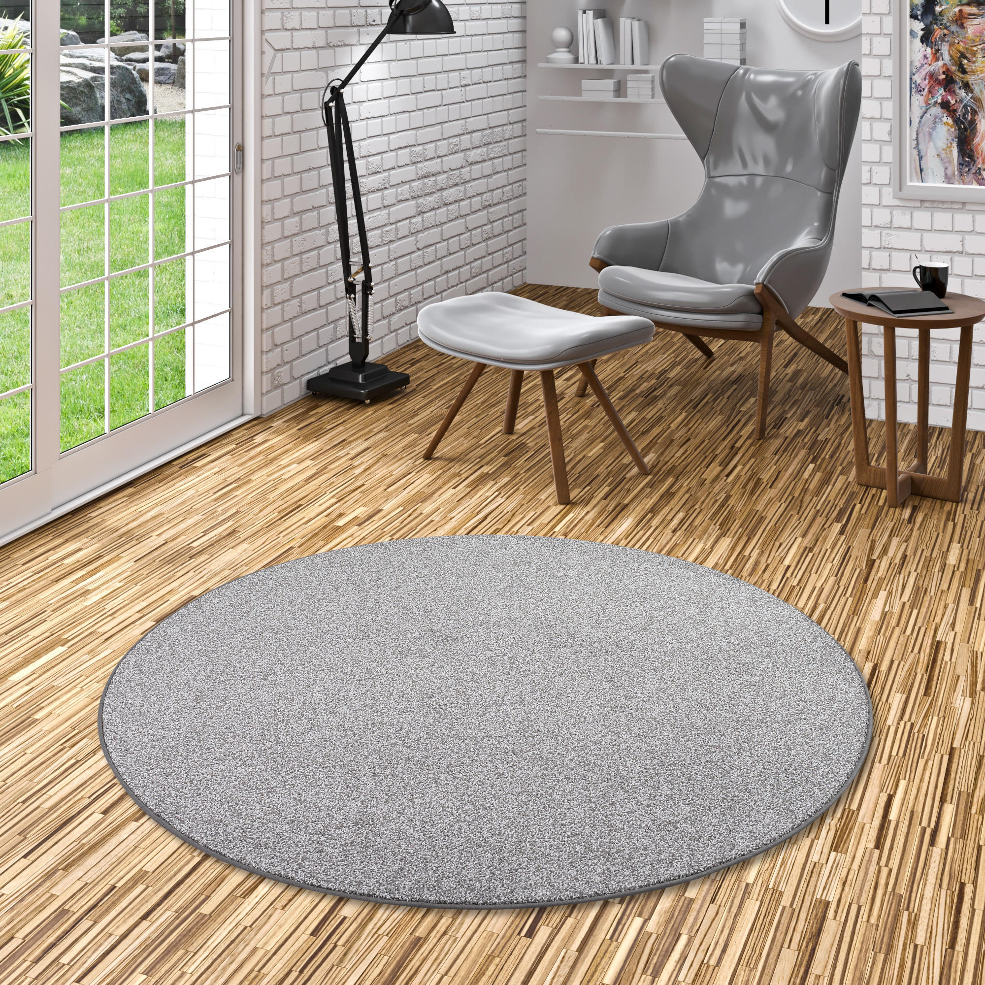 HOCHFLOR VELOURS TEPPICH LUNA MIX RUND - Grau, Textil (133/133cm) - Snapstyle