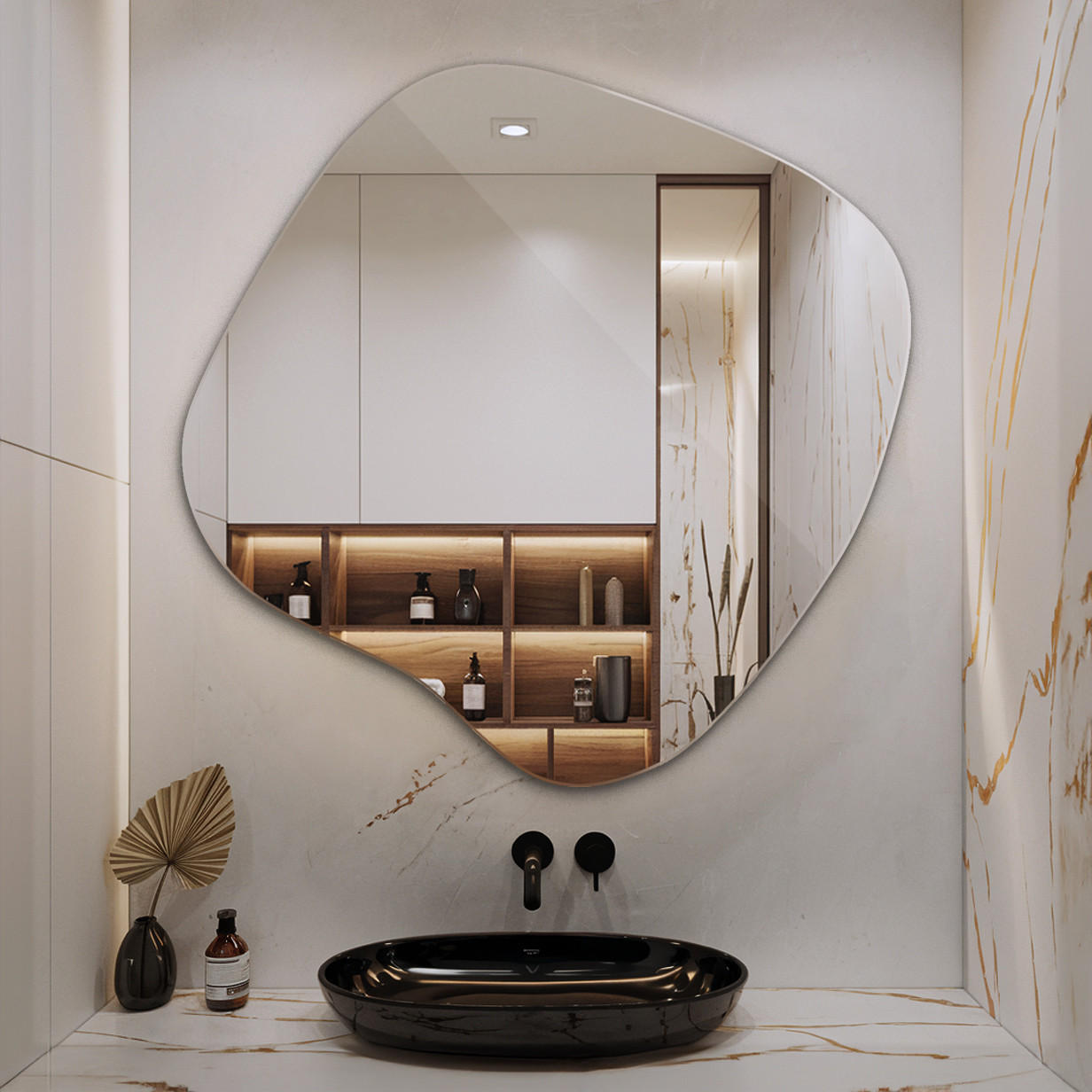 Thumbnail - Wallfluent Spiegel, Transparent, Glas, Organisch, 67.6x67x0.4 cm, Spiegel, Wandspiegel