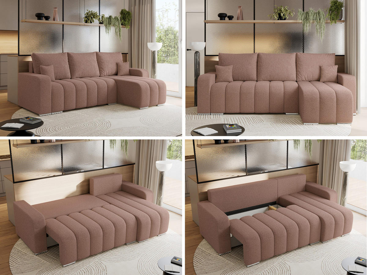 ECKSOFA KIRASSO L Rosa Boucle - Rosa/Grau, Textil (245/147cm) - MKS