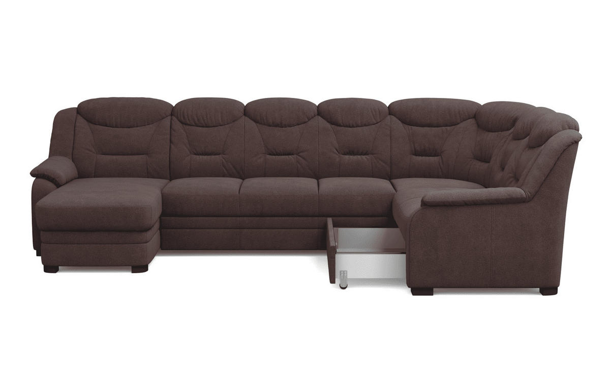 WOHNLANDSCHAFT mit Schlaffunktion und Bettkasten – weiches Chenille-Gewebe - Dunkelbraun/Schwarz, Holz/Kunststoff (211/99/330cm) - Cotta