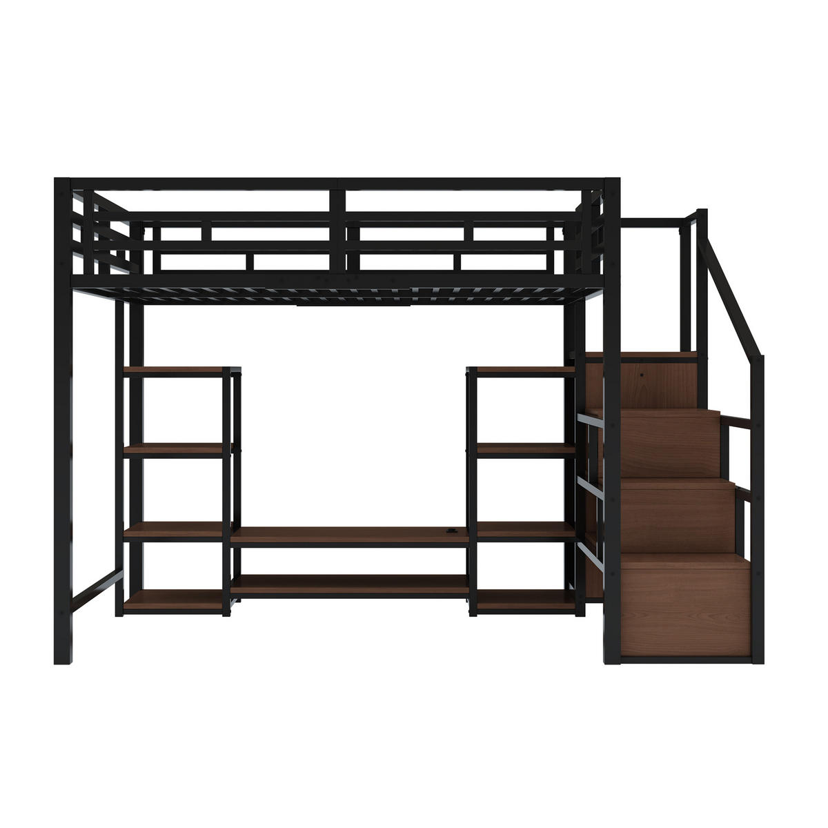 HOCHBETT 140/200 cm schwarz mit TV-Ständer und Steckdose - Schwarz, Metall (140/200cm) - OKWISH