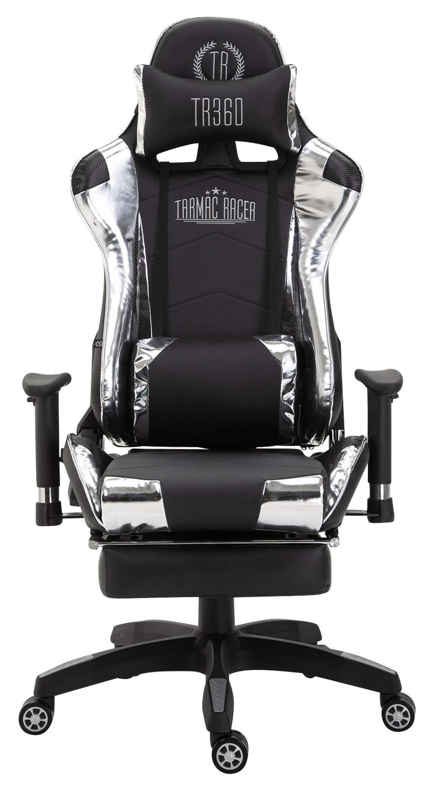 BÜROSTUHL Racing Turbine mit Fußablage glanz, Schwarz/Weiß - Weiß, Kunststoff/Textil (67/142/58cm) - TPFLiving