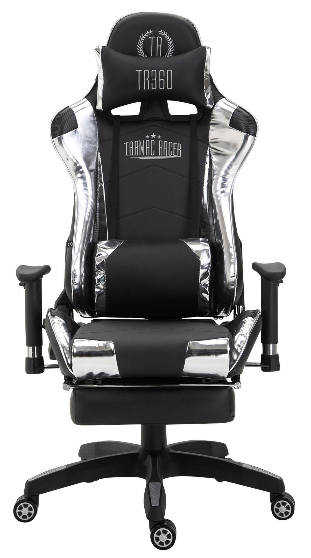 BÜROSTUHL Racing Turbine mit Fußablage glanz, Schwarz/Weiß - Weiß, Kunststoff/Textil (67/142/58cm) - TPFLiving