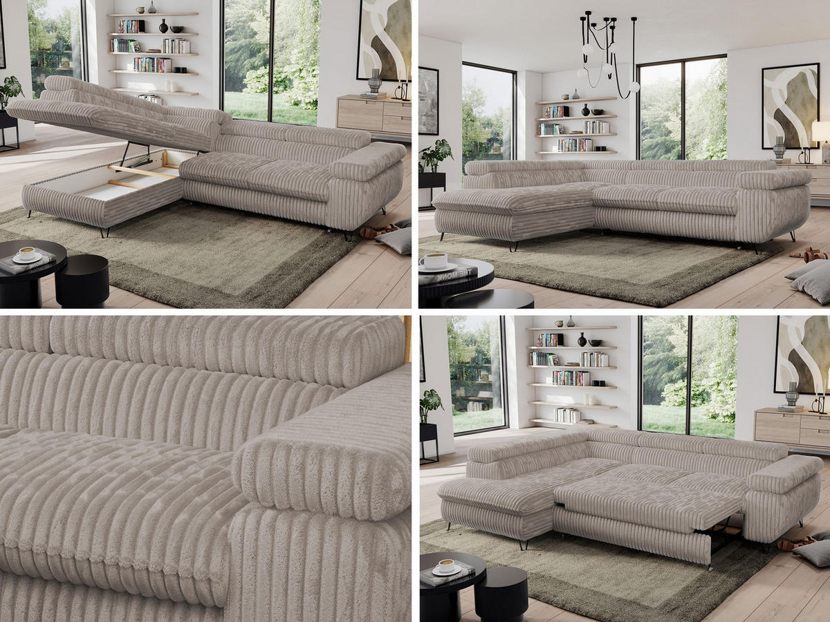 ECKSOFA PEDRO L Hellbraun Cord - Links Seite - Hellbraun/Schwarz, Textil/Metall (208/273cm) - MKS