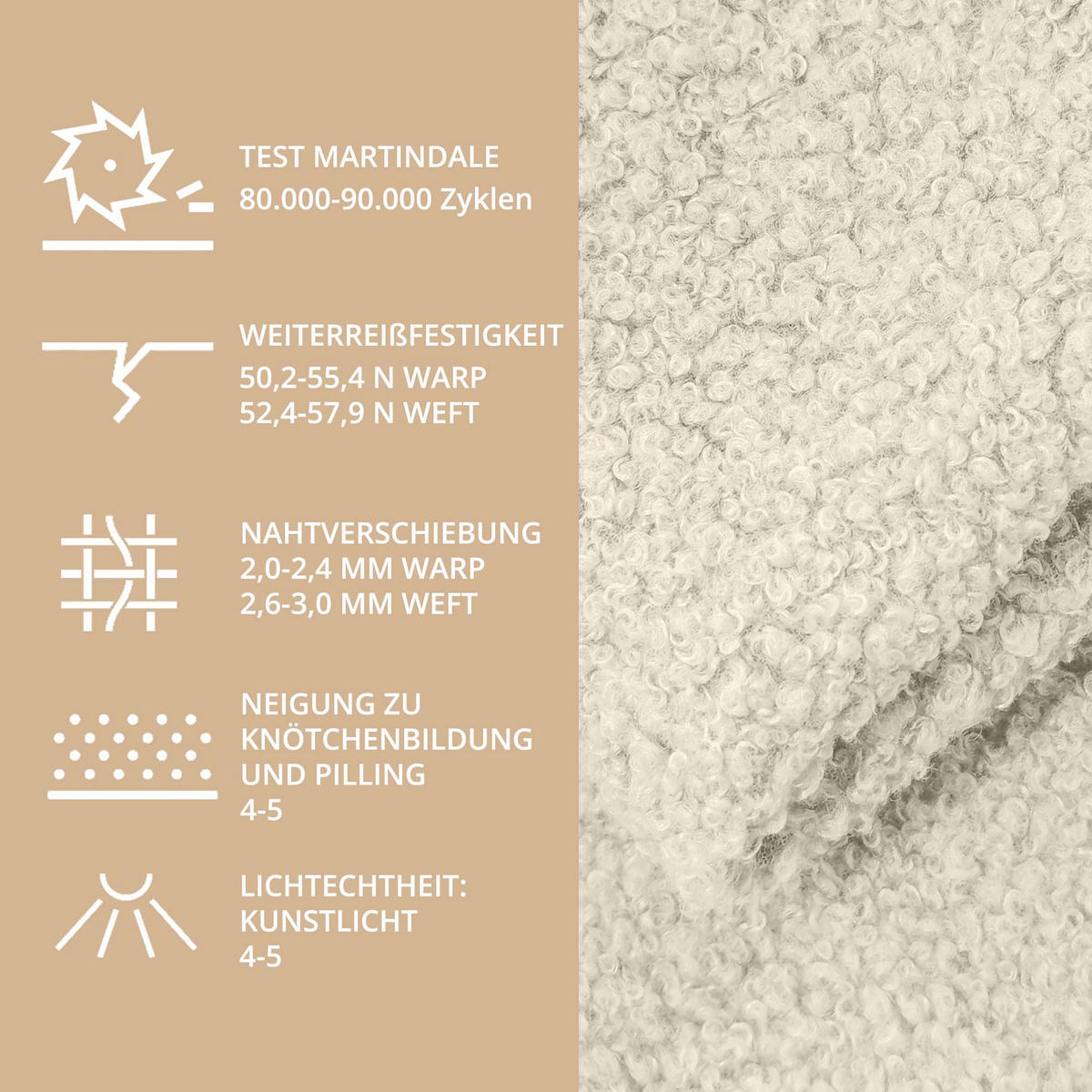 BOUCLESTOFF Quelle Creme – 315 g/m², 140 cm breit, weich & robust, feuer- & UV-resistent - Creme, Textil (140/100cm) - Dreamroots