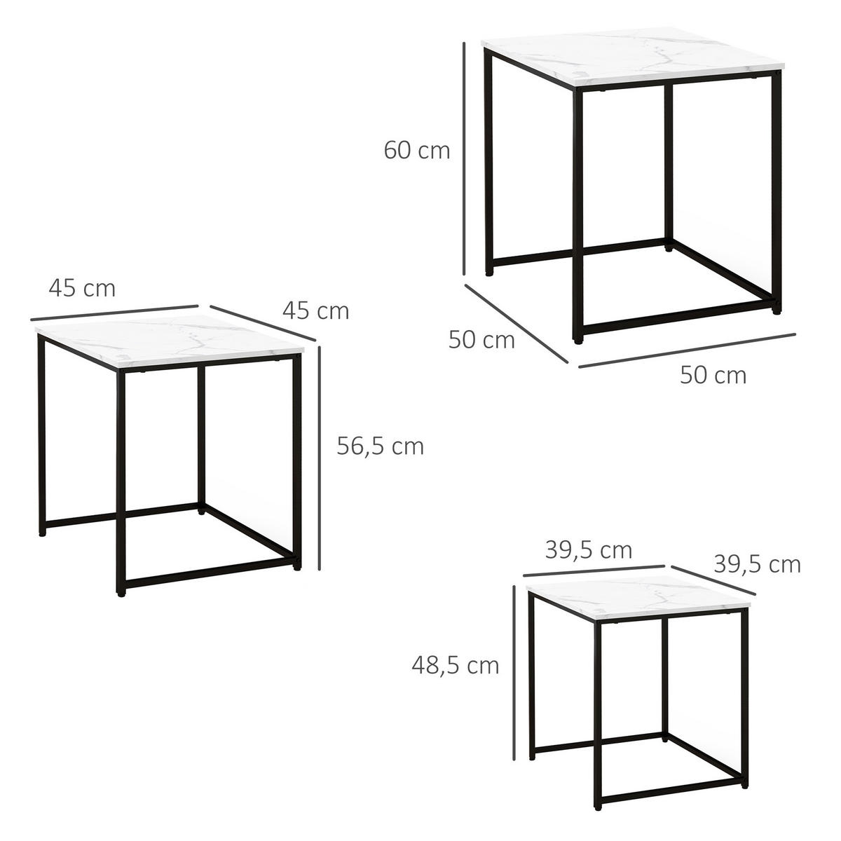 BEISTELLTISCH Weiß 3 Stück - Weiß, Naturmaterialien (50/50/60cm) - GiPP