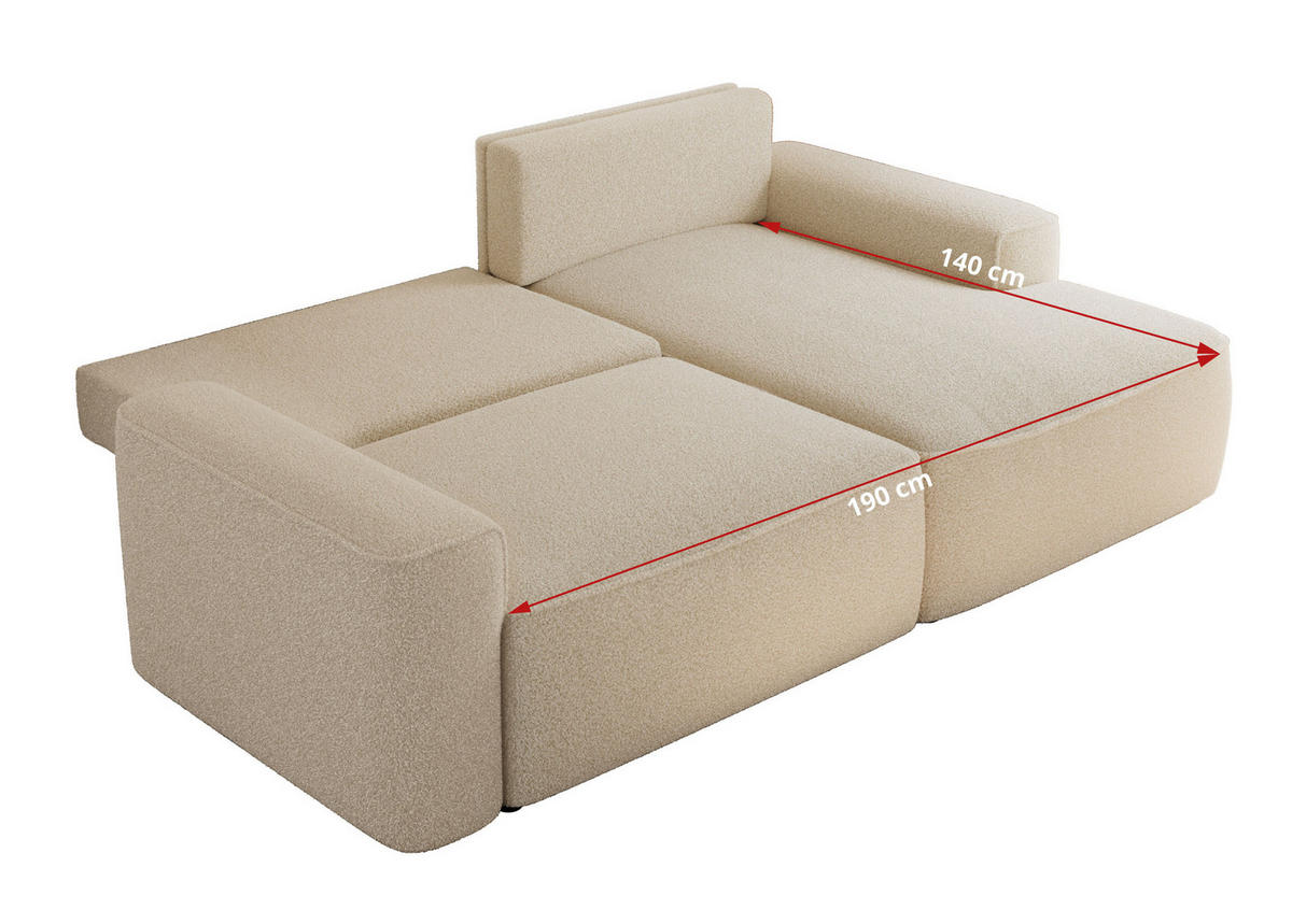 ECKSOFA BELLUNO L Beige Boucle - Rechts - Beige/Schwarz, Textil (233/144cm) - MKS