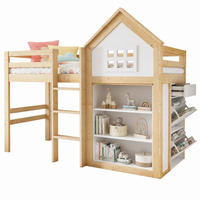 HOCHBETT 90/200 mit Staufächern, Schubladen und Sicherheitsgeländer in Weiß und Natur - Weiß/Naturfarben, Holzwerkstoff (90/200cm) - EVRYAE