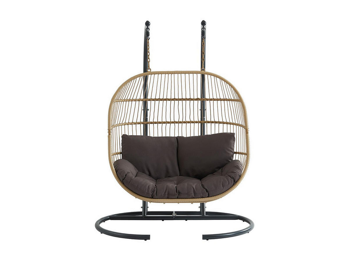 HÄNGESESSEL - 2 -Sitzer - Harz - anthrazitgrau, naturfarben hell - LISSANDRA - Anthrazit, Metall (150/194/106cm) - Vente-Unique