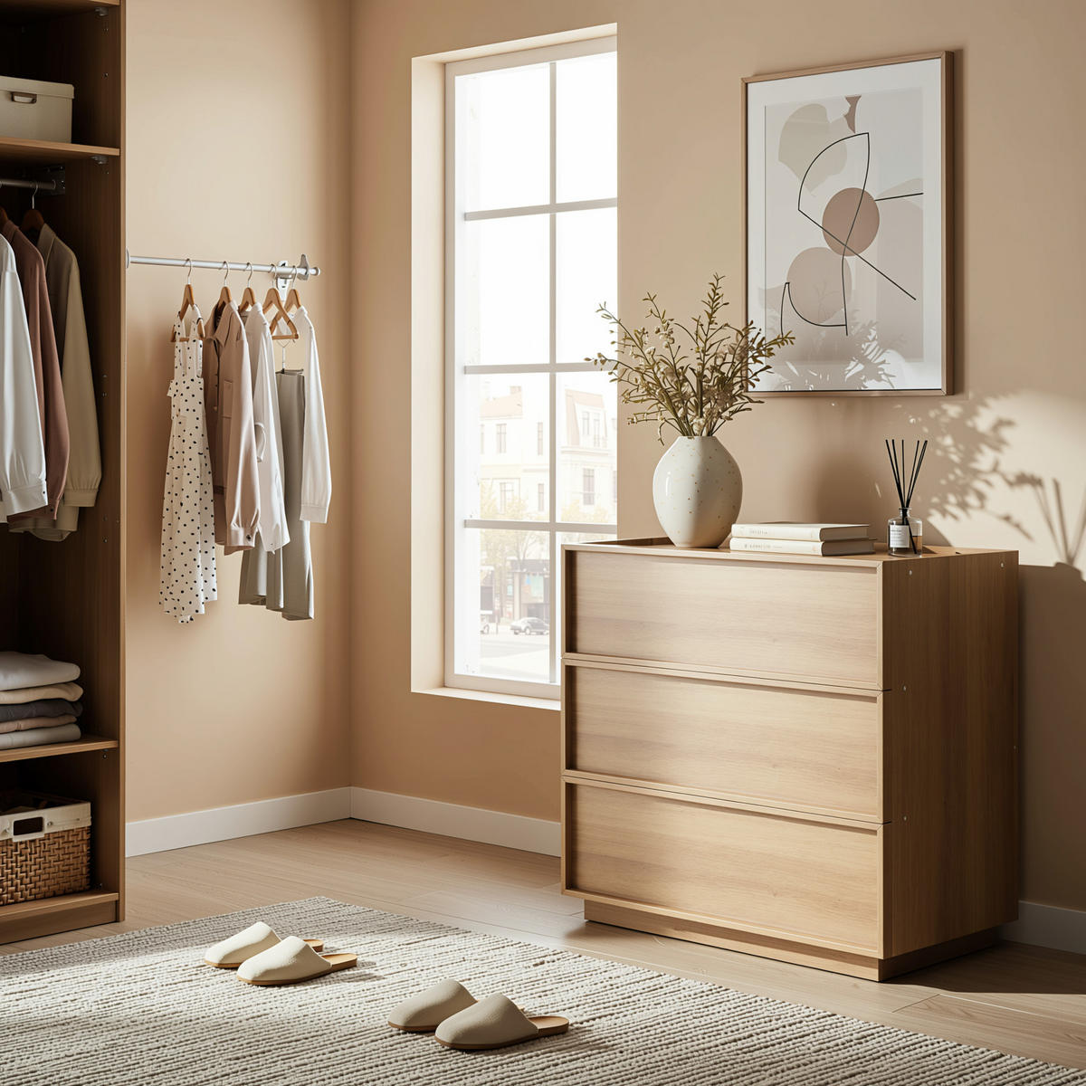 NACHTTISCH 80 cm Eiche – Nachtkommode mit 3 Schubladen & Kippsicherung - Eichefarben, Holzwerkstoff (80/78/48cm) - Urban Meuble