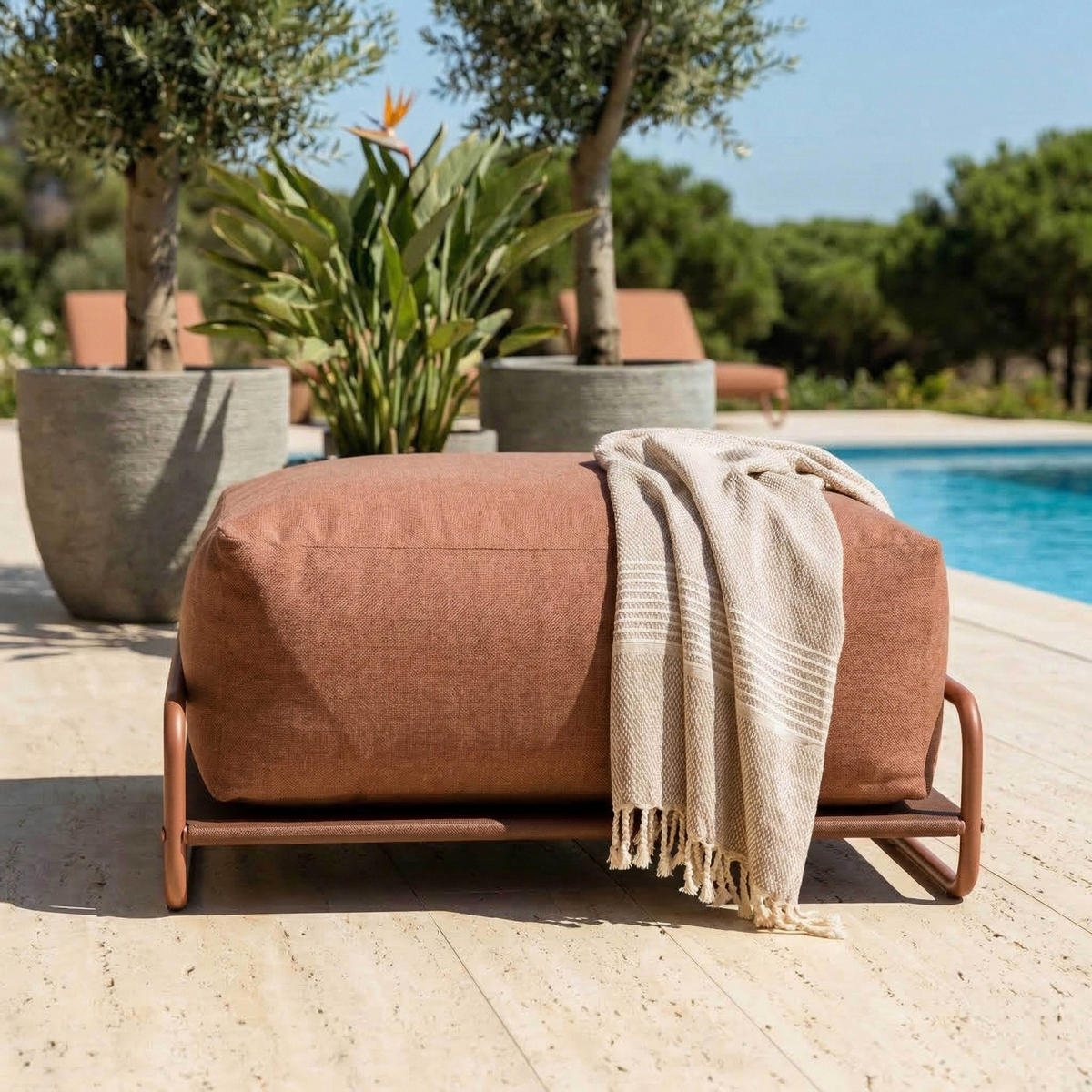 GARTENHOCKER mit Gestell, terrakottafarbenem - Braun, Textil (97/42/97cm) - Oviala