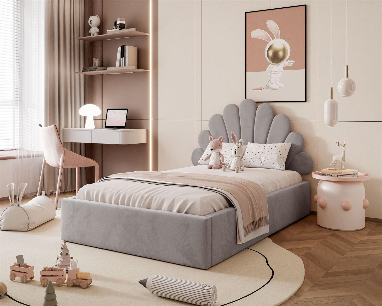 Polsterbett ASHLEY mit Bettkasten 140x200 cm, Stoff: Jasmine 90 - Grau, Textil - Lookway