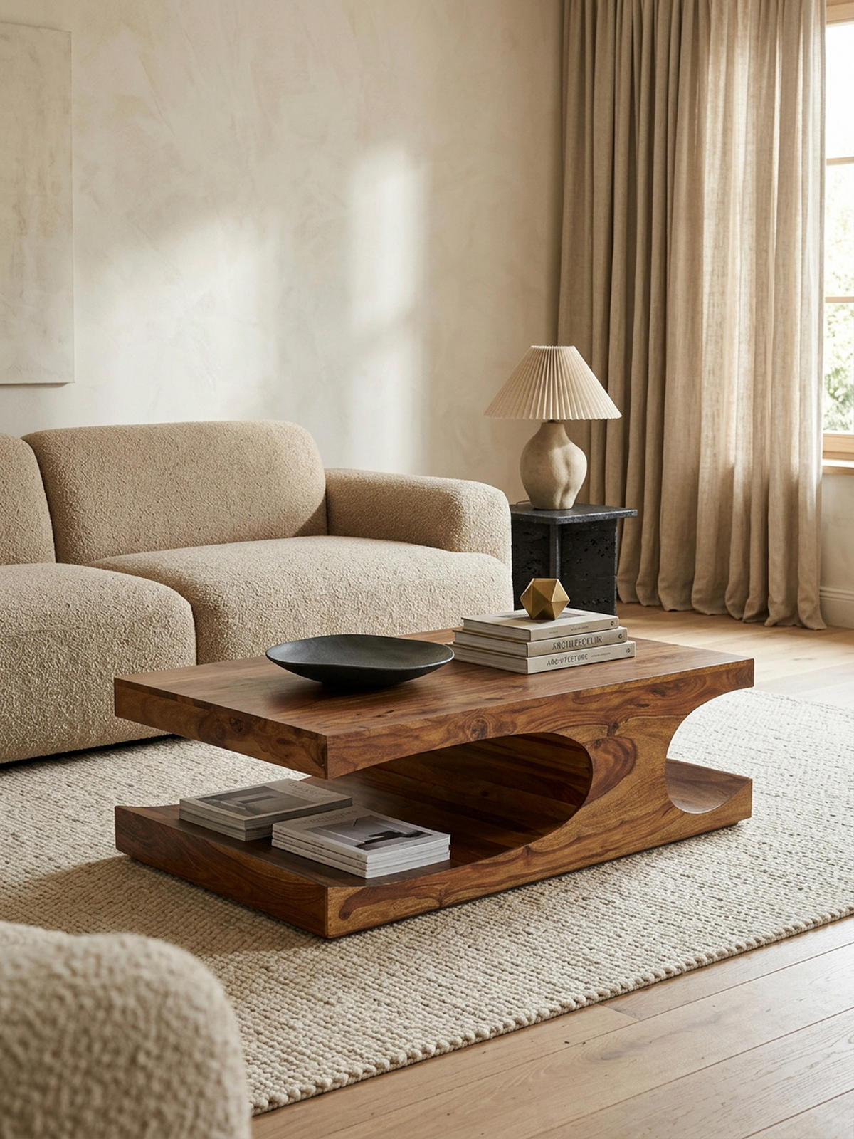 COUCHTISCH Massivholz mit zwei Ablagefächern, handgefertigt und pflegeleicht, Braun 118x70x38 cm - Braun, Holz (70/118/38cm) - KADIMA DESIGN