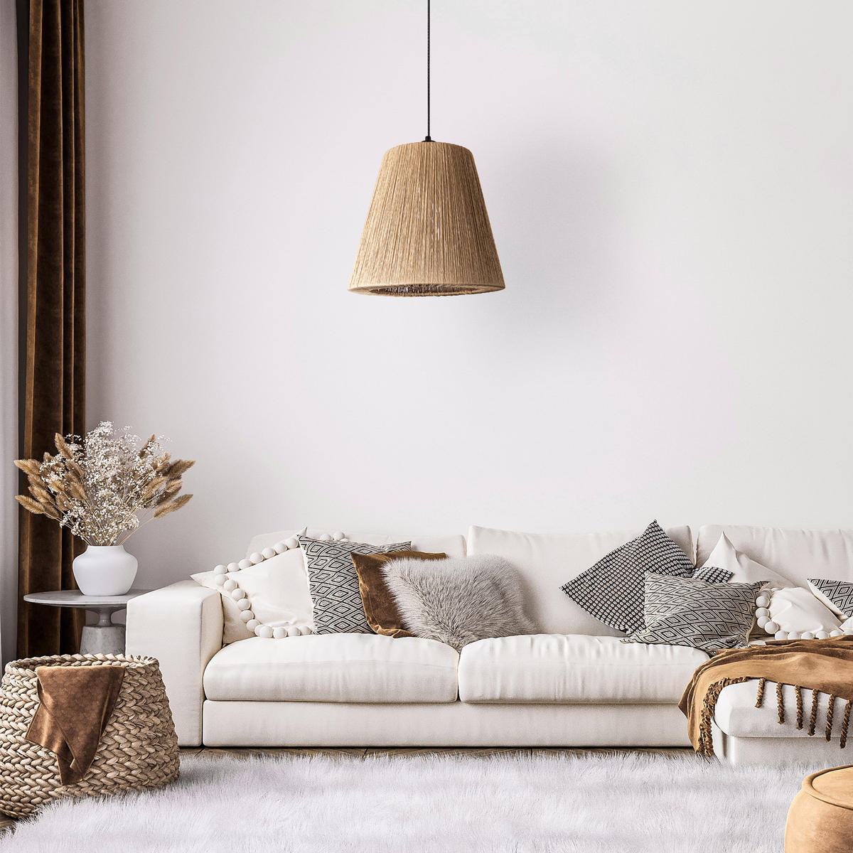 PENDELLEUCHTE Vorgu - Beige/Schwarz, Metall (38/38/35cm) - Paco Home