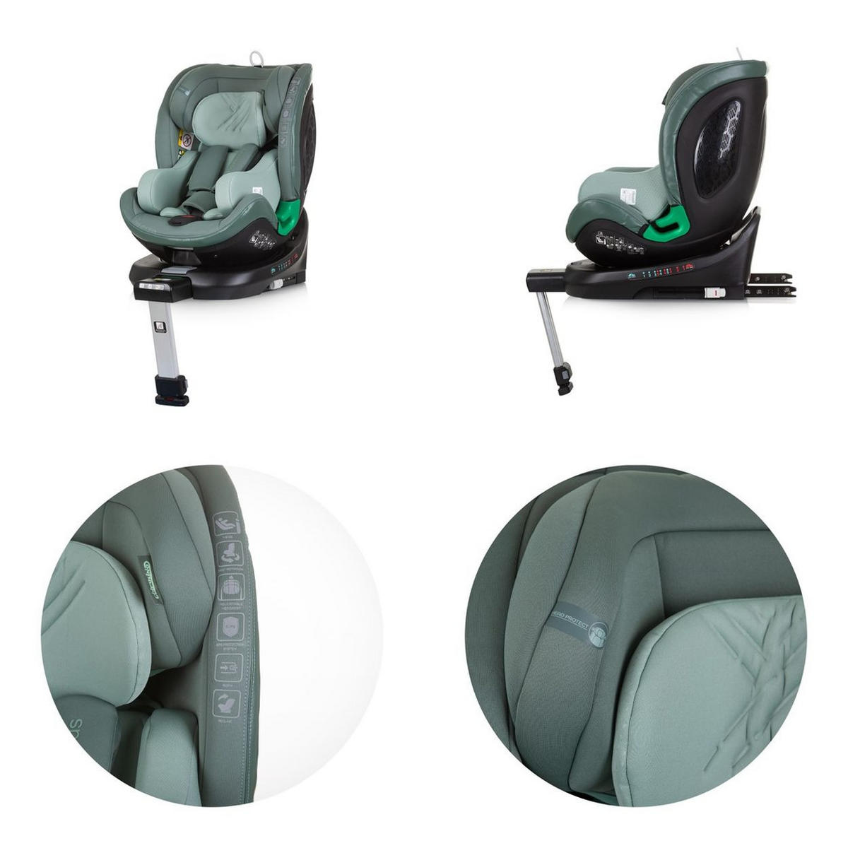 KINDERSITZ Maximus i-Size (40 - 150 cm) grün Isofix Stützbein 360° drehbar - Grün, Kunststoff (43/82/54cm) - Chipolino