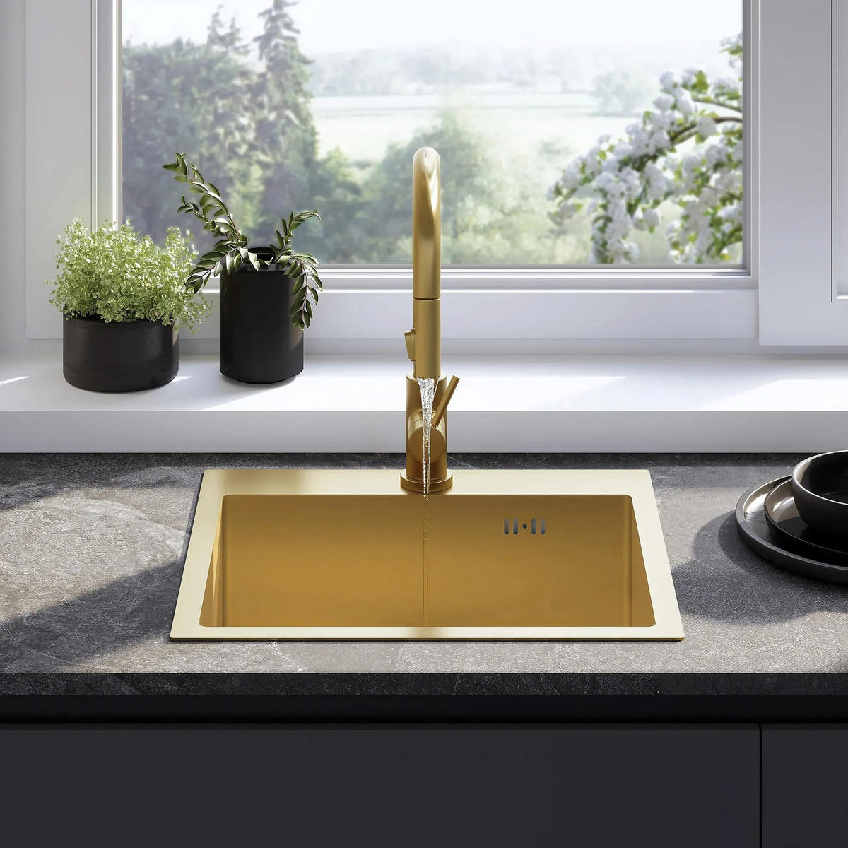 EDELSTAHLSPÜLE Rea Leo 50 Brush Gold ohne Küchenarmatur - Goldfarben, Metall (45/19/45cm) - REA