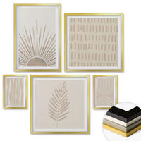 WANDBILDER 5er Set - 50x50 cm & 20x30 cm & 40x60 cm Goldrahmen - Beige Pflanzenmuster - Goldfarben, Kunststoff (40/60cm) - ArtPrintCave