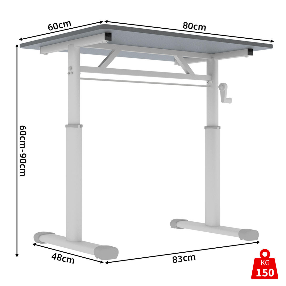 SCHREIBTISCH in Grau Kinderschreibtisch mit kompaktem Design für Arbeitszimmer und Büro, B80/T60/H90 cm - Weiß/Grau, Holzwerkstoff/Metall (60/80/90cm) - STILVORA