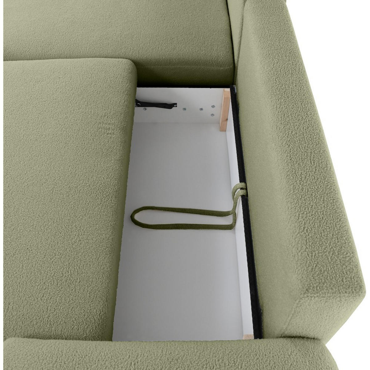 WOHNLANDSCHAFT Noel mit Schlaffunktion, Grün, Bouclé-Stoff - Grün, Holzwerkstoff (375/93/163cm) - Beautysofa