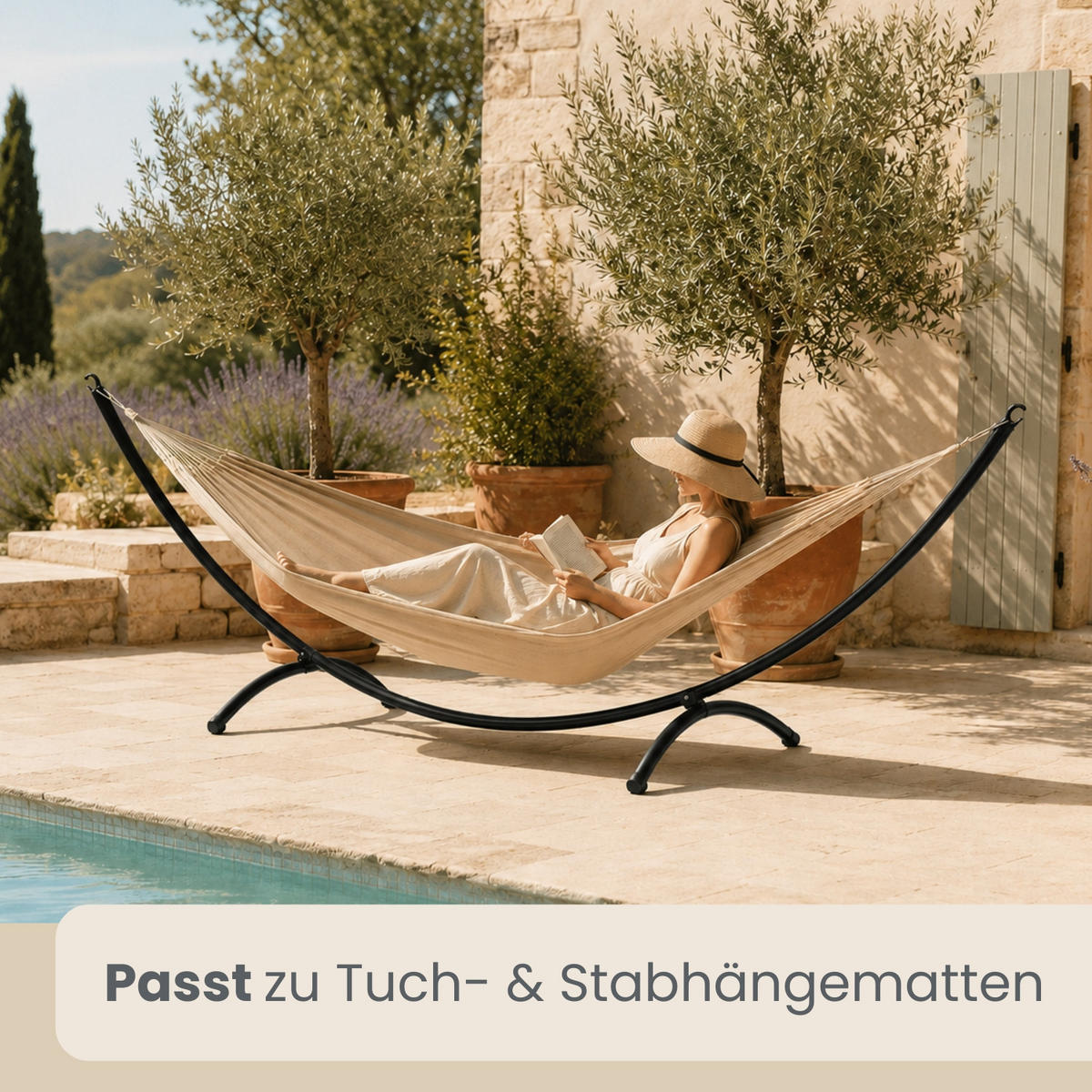 XL-HÄNGEMATTENGESTELL für 1 Person bis 120kg, 300/100 cm, schwarz - Schwarz, Metall (300/100/90cm) - Amanka