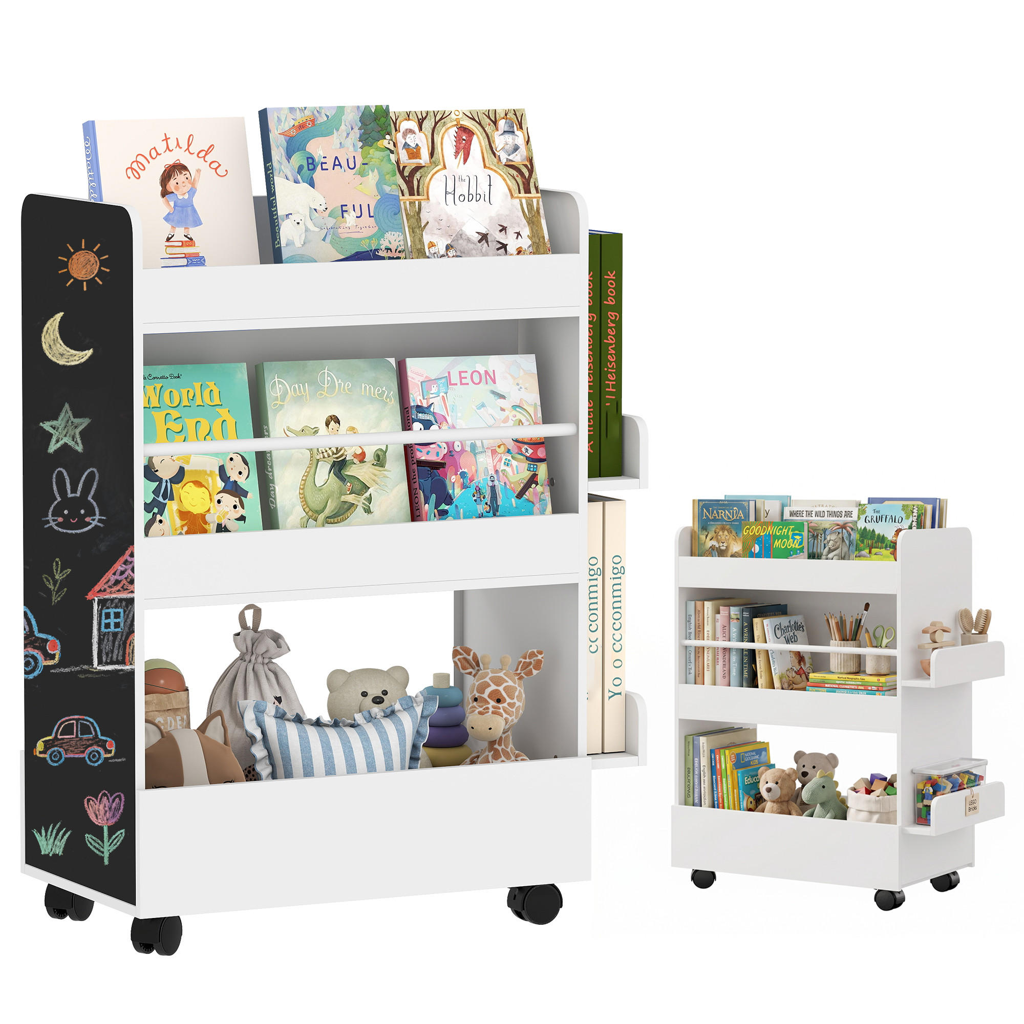 KINDERREGAL Weiß 66,5/32,5/86,5 cm mit Rollen und Kreidetafel - Weiß, Holzwerkstoff (66.5/86.5/32.5cm) - PANGIVO