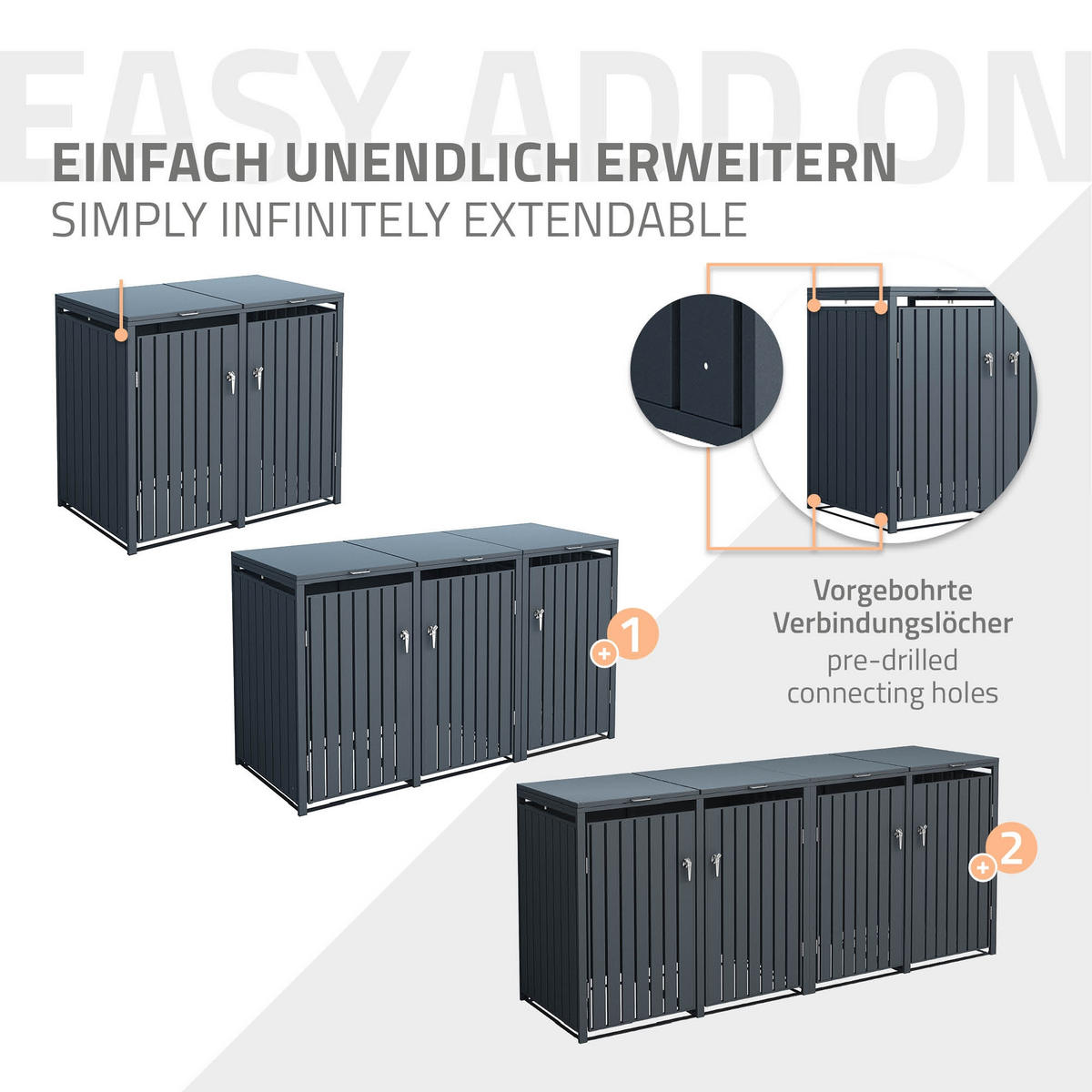 MÜLLTONNENBOX 2er Anthrazit - Anthrazit, Metall (80/116.3/132cm) - ML-DESIGN