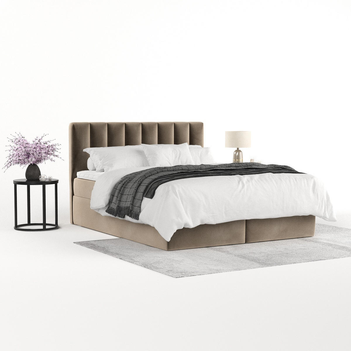BOXBETT Lusso 200/200 cm Taupe im Paros Stoff - Taupe/Schwarz, Holz/Holzwerkstoff (200/200cm) - AltaBeds