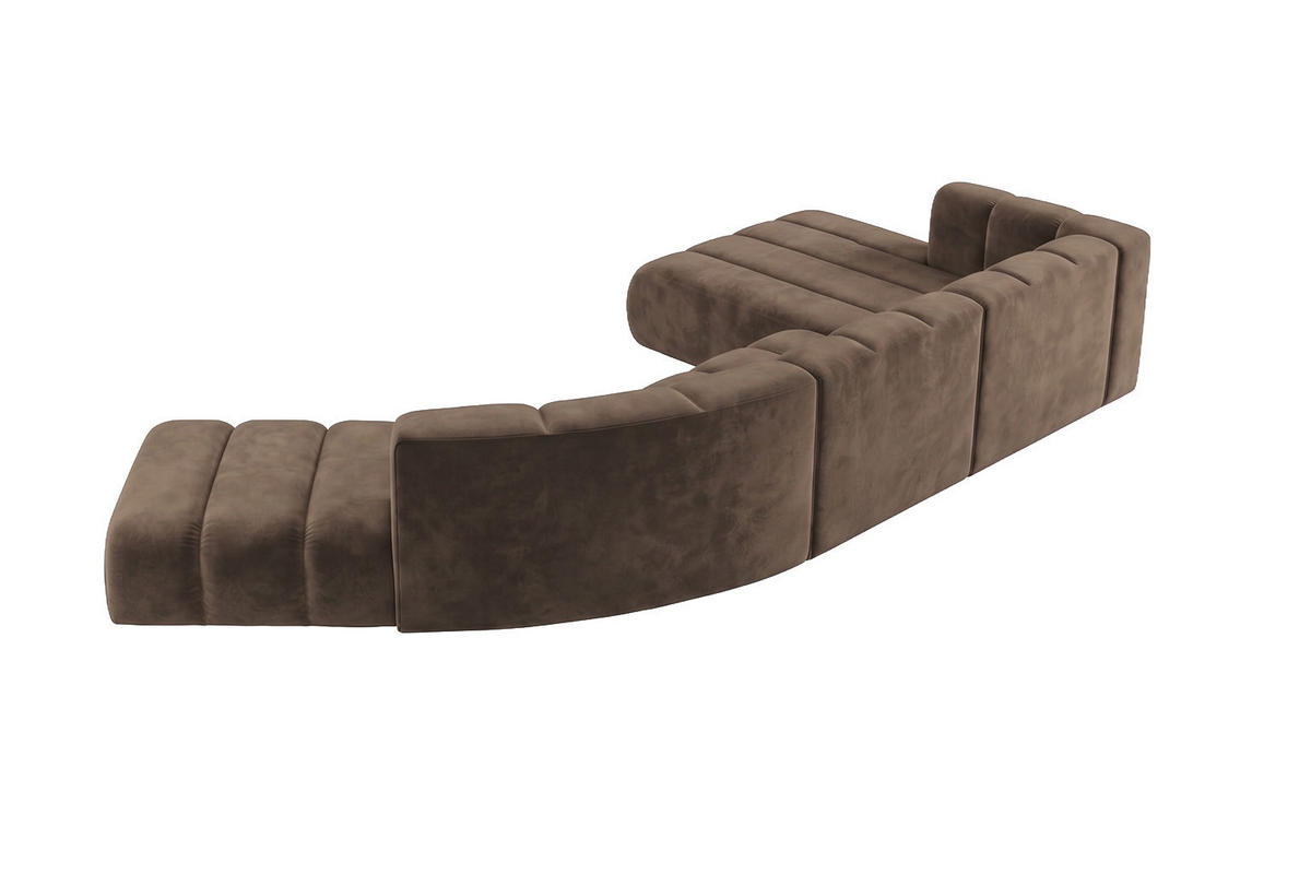 ECKSOFA Modulares In L-Form, Velvet-Stoff Riviera, Braun, Rechts, GRAND Round - Braun, Holz (445/179cm) - Kaiser Möbel