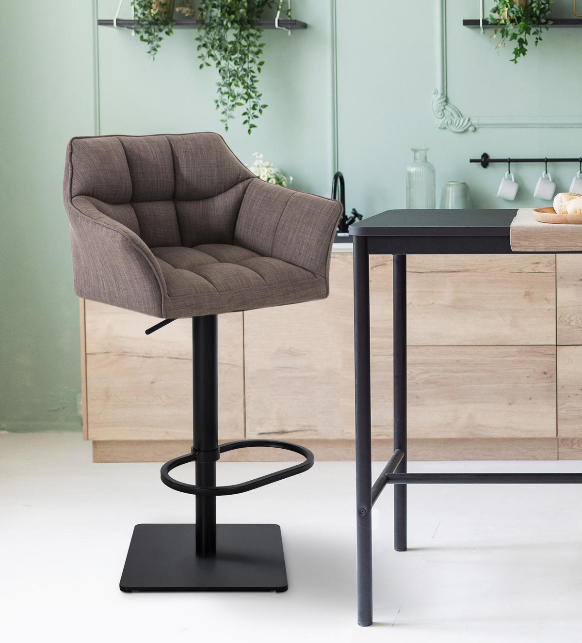 BARHOCKER 2er Set Damaskus Stoff schwarz grau - Schwarz/Grau, Textil/Metall (64/110/48cm) - TPFLiving