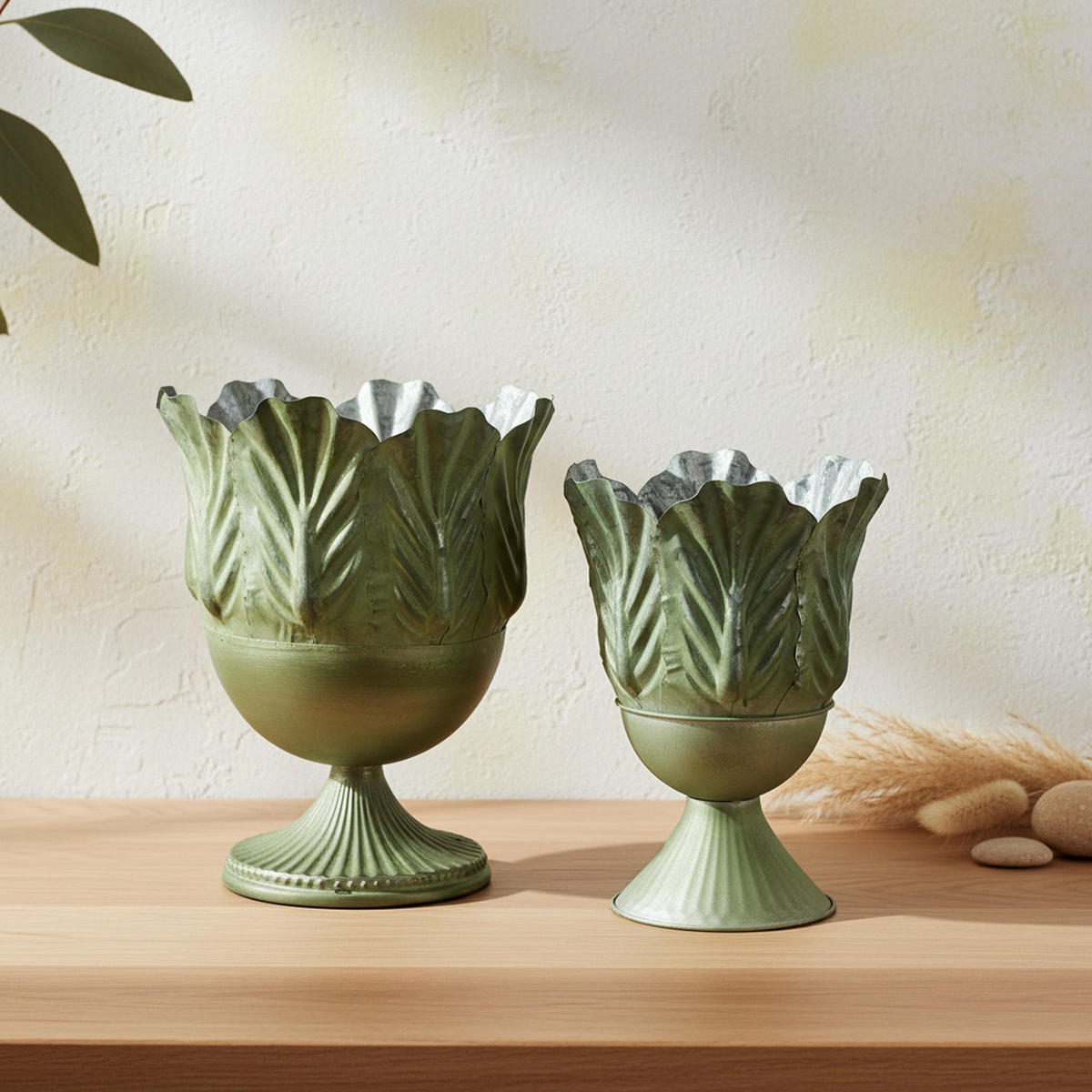 BLUMENTOPF Marina 2er Set Grün 27/27/34 cm Metall - Grün, Metall (27/34/27cm) - Mondex