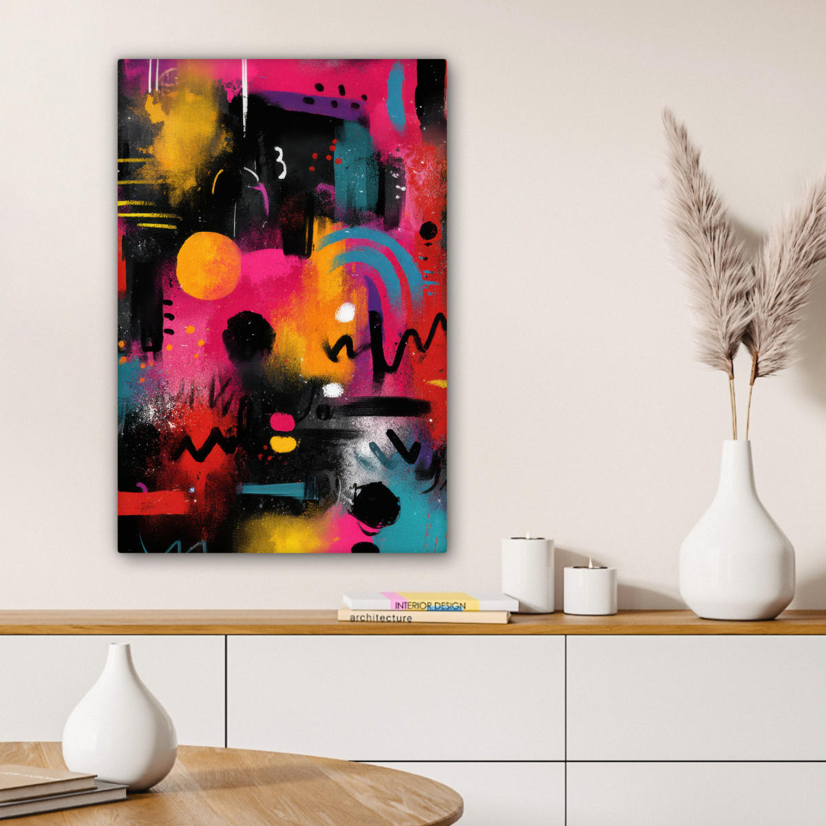 LEINWANDBILD Farbflächen - Formen - Bunt - Abstrakt Wanddeko 40x60 cm - Pink, Textil (40/60cm) - MuchoWow