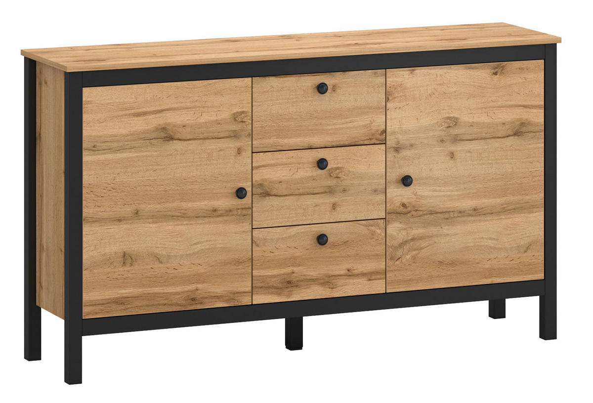 KOMMODE Palmer Wotan Eiche / schwarz 153 / 38 / 88 cm - Braun, Holz/Holzwerkstoff (152.5/88/38cm) - Feldmann-Wohnen