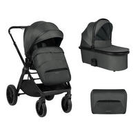 KINDERWAGEN Tiffany 2 in 1 grau/schwarz Babywanne, Sportsitz, Wickeltasche, PU-Räder - Anthrazit, Metall (81/59/102cm) - Kikka boo