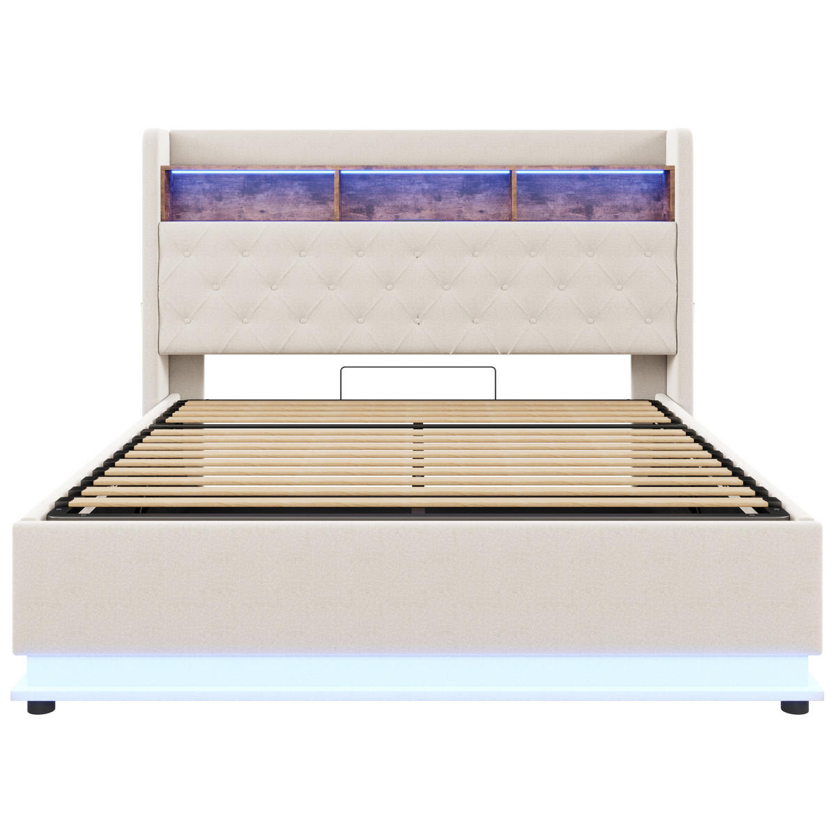 STAURRAUMBETT 180/200 cm DE-01961, in Beige, mit LED, USB und hydraulischem Stauraum - Beige, Metall (180/200cm) - ComfortXL