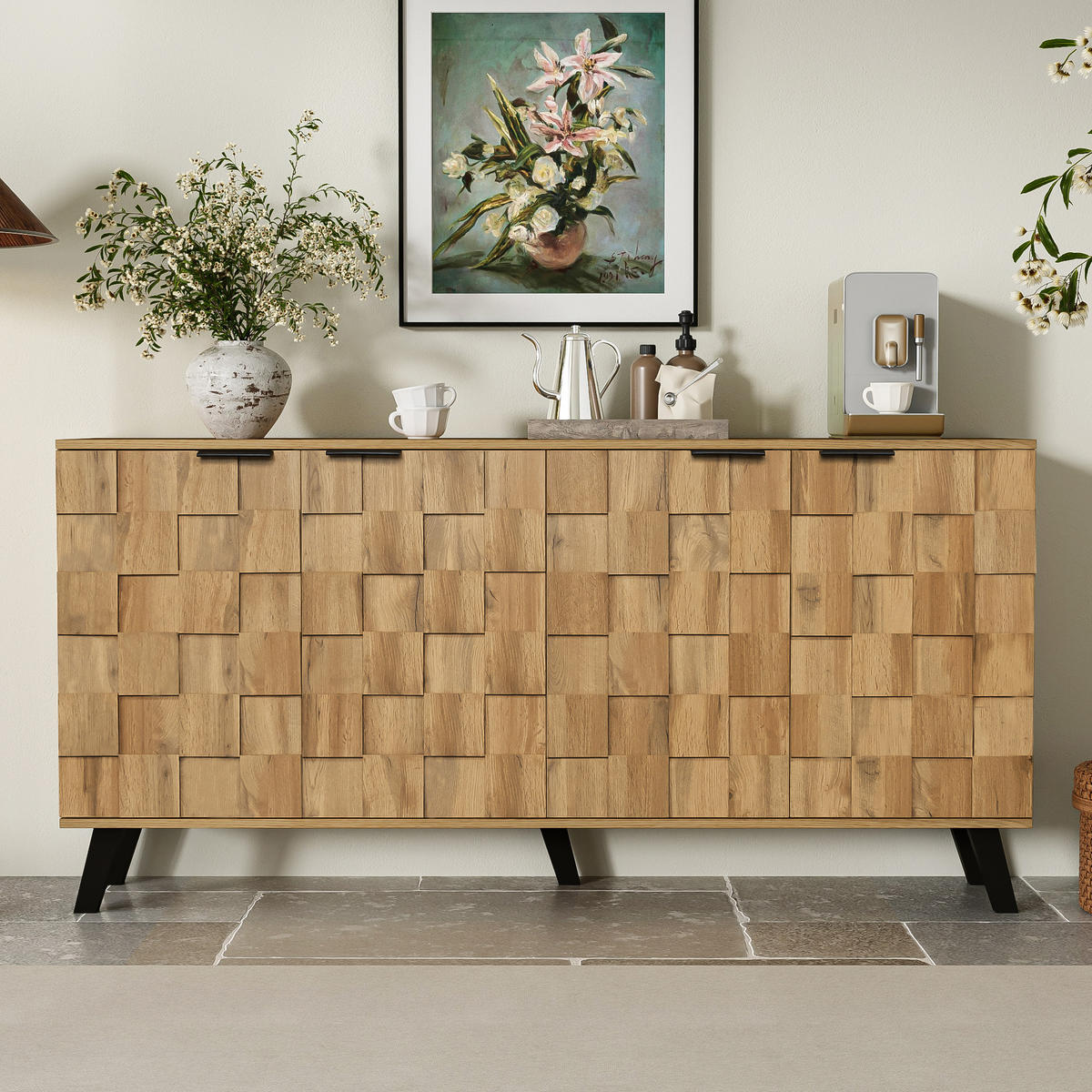 SIDEBOARD 160x35x78 cm 4 Türen - Naturfarben, Holzwerkstoff (160.5/78/35.5cm) - LEBENLANG