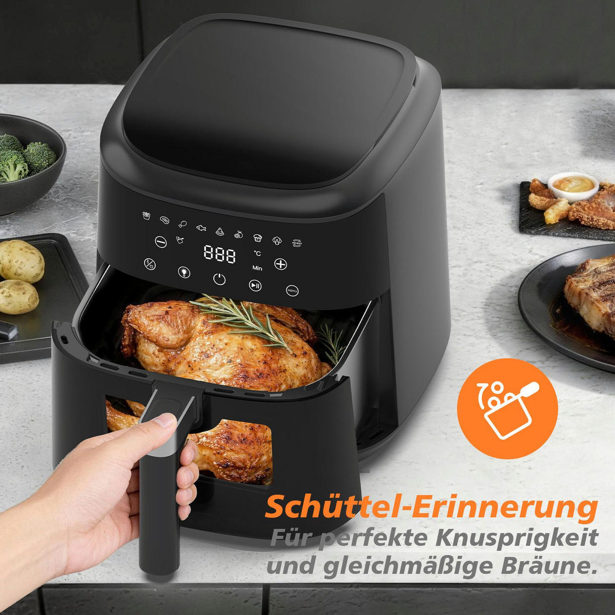 HEISSLUFTFRITTEUSE 6 Liter - Schwarz, Metall (29/25/27cm) - Aimax