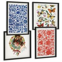 BILDER SET 4er Set - 50x50 cm & 40x60 cm Schwarzer Rahmen - Vintage-Blumen-Schmetterlings-Ornamente - Schwarz, Kunststoff (50/50cm) - TULUP
